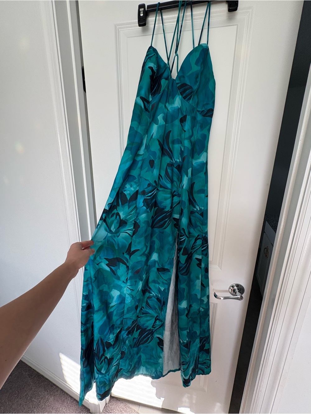 Bright Teal floral maxi dress with adjustable straps size S